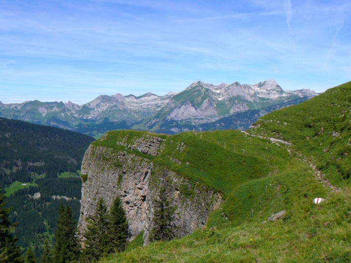 Verzweigungstelle; im Hintergrund die Berge des Alpsteins