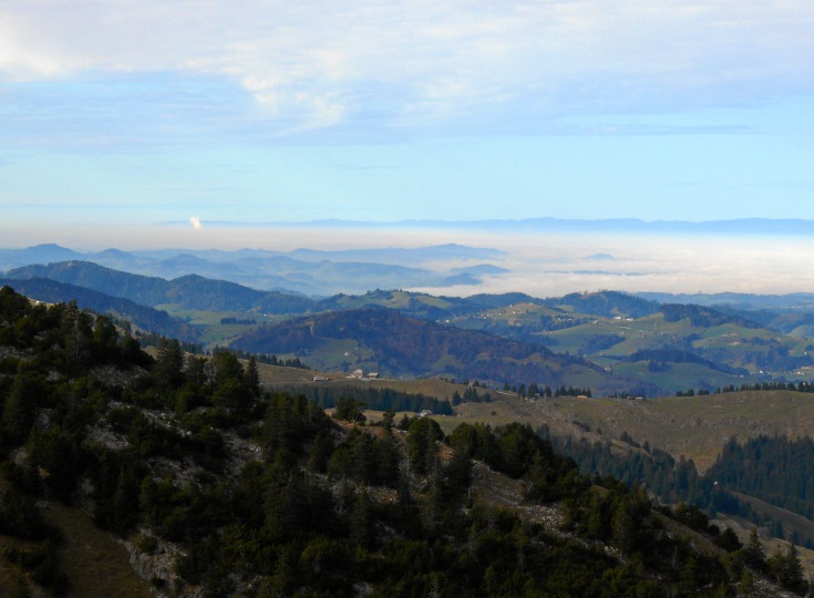 Blick Richtung Bodensee mit der Wasserdampffahne des Schweizer Atomkraftwerkes